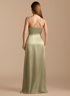 Azazie Trina At-home Try On Dresses Auburn A-Line One Shoulder Metallic Satin Dress image9