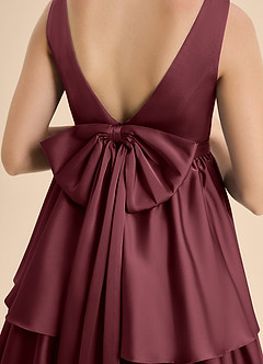 Azazie Meadowyn Junior Abito A-Line in Raso Elasticizzato Fiocco Merlot image7