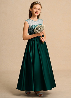 Azazie Candy Girl Flower Girl Dresses Pine Ball-Gown Bow Matte Satin Dress image5