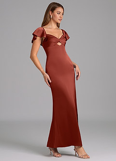 Azazie Demia Bridesmaid Dresses Terracotta Sheath Sweetheart Neckline Stretch Satin Dress image3