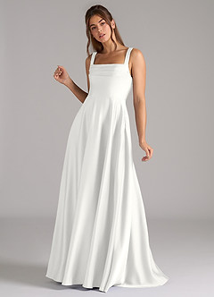 Azazie Shaude Abiti da Damigella Abito A-Line in Raso Elasticizzato Plissettato Bianco image11