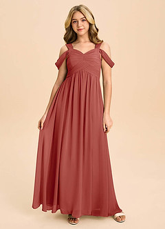 Azazie Lianne Junior Terracotta A-Line Off the Shoulder Chiffon Dress image2