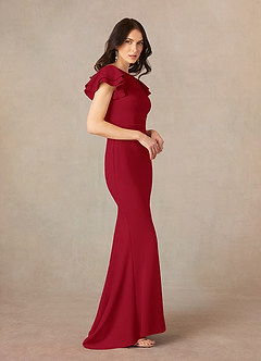 Azazie Peppermint Mother of the Bride Dresses Scarlet Mermaid Scoop Ruched Stretch Crepe Dress image2