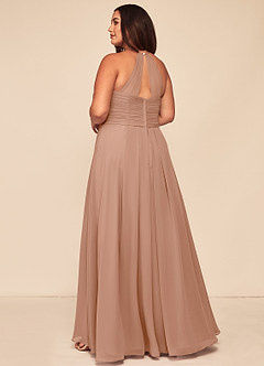 Azazie Ginger Bridesmaid Dresses Champagne Rose A-Line Halter Pleated Chiffon Dress image10
