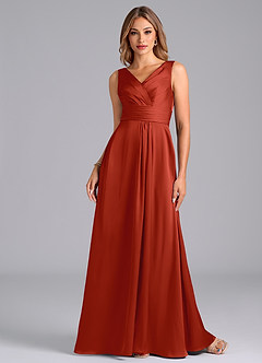 Azazie Karina Brautjungfernkleider A-Linie Plissee Stretch-Satin Kleid Rost image4