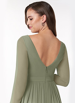 Azazie Teton Zwangerschaps Bruidsmeisjekleding A-Lijn Lange mouw Chiffon Vloerlengte Jurk image4
