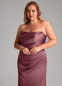 Azazie Leonis Bridesmaid Dresses Desert Rose Mermaid Pleated Stretch Satin Convertible Dress image8