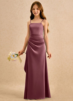 Azazie Cannoli Girls Formal Flower Girl Dresses Desert Rose A-Line Pleated Stretch Satin Dress image3