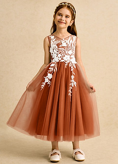Azazie Sundae Flower Girl Dresses Burnt Orange Ball-Gown Lace Dress image6
