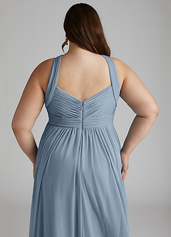 Azazie Hillian At-home Try On Dresses Agave A-Line Halter Pleated Mesh Dress image9