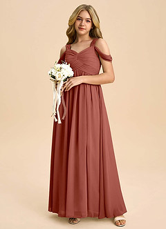 Azazie Lianne Junior Auburn A-Line Off the Shoulder Chiffon Dress image1