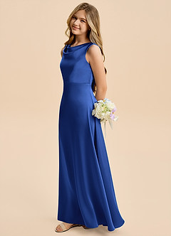 Azazie Kiki Junior Royal Blue A-Line Bow Stretch Satin Dress image3