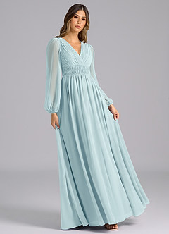 Azazie Palerma Bridesmaid Dresses Sea Glass A-Line Long Sleeve Chiffon Dress image4