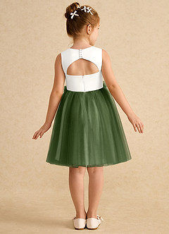 Azazie Louisa Flower Girl Dresses Ivory Olive A-Line Sleeveless Tulle Dress image2
