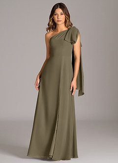 Azazie Tella Bridesmaid Dresses Willow Green A-Line One Shoulder Chiffon Dress image2
