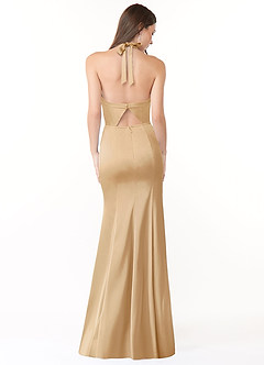 Azazie Emeria Bridesmaid Dresses Gold Mermaid Pleated Stretch Satin Dress image2