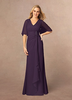 Azazie Carson Mother of the Bride Dresses Plum A-Line V-Neck Lace Chiffon Dress image1