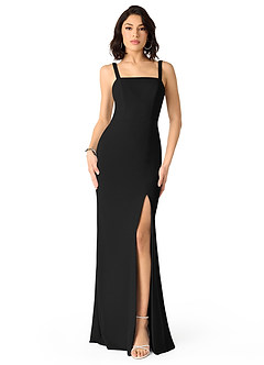 Azazie Gianetta Bridesmaid Dresses Black Mermaid Side Slit Stretch Crepe Dress image1