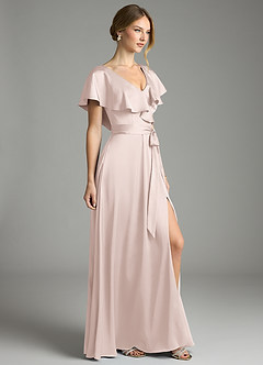 Azazie Lainey Bridesmaid Dresses Blushing Pink A-Line with Pockets Stretch Satin Dress image5