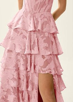 Wrenana Coral Pink Suknia balowa z teksturą i kwiatowym żakardem image7