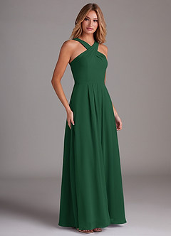 Azazie Dixie Bridesmaid Dresses Dark Green A-Line Halter Pleated Chiffon Dress image4