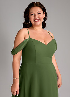 Azazie Marley 신부 들러리 드레스 A라인 오프 더 숄더 쉬폰 바닥 길이 드레스 image16