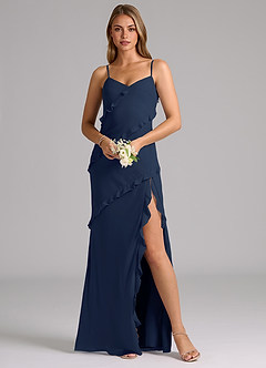 Azazie Nancie Robes de demoiselle d'honneur Robe Sirène en Mousseline de soie Rayé Bleu Marine Foncé image8