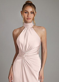 Azazie Gracelynn Bridesmaid Dresses Blushing Pink Sheath Pleated Stretch Satin Dress image3