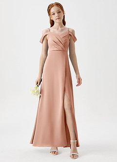 Azazie Ocean Junior Robe Trapèze en Satin extensible Épaule décolletée Or Rose image4