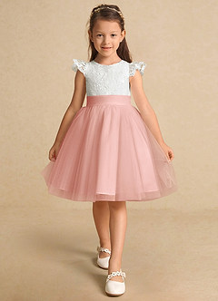 Azazie Vetty Flower Girl Dresses Ivory Rosette A-Line Lace Tulle Dress image6
