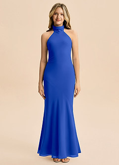 Azazie Velli Junior Meerjungfrau-Linie Hoher Kragen Chiffon Kleid Königsblau image3