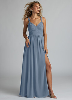 Azazie Aziza Bridesmaid Dresses Twilight A-Line V-Neck Pleated Chiffon Dress image1