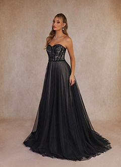Azazie Persephone Wedding Dresses Black Champagne Ball-Gown Lace Tulle Dress image3