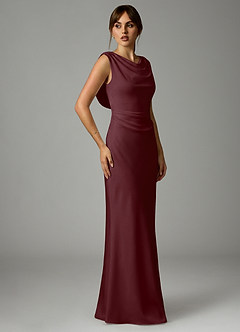 Azazie Kieryn Robes de demoiselle d'honneur Robe Sirène en Satin extensible Plissée Sangria image4