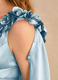 Azazie Rosita Girls Formal 플라워 걸 드레스 A라인 주름진 스트레치 새틴 플로어 길이 드레스 image6