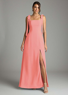 Azazie Debra Bridesmaid Dresses Coral A-Line with Pockets Chiffon Convertible Dress image7