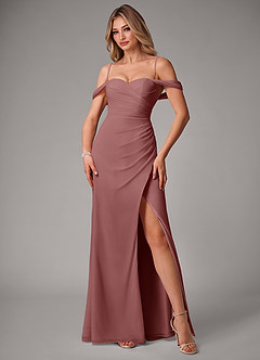 Azazie Haisley Robes de demoiselle d'honneur Robe Fourreau Convertible en Mousseline de soie Épaule décolletée Rose Du Désert image5