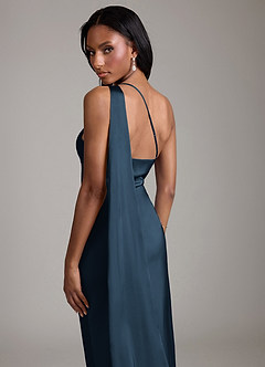 Azazie Juniper Brudtärnklänningar Klänning av Sjöjungfru i Stretch Satin One-shoulder Mörk Marinblå image2