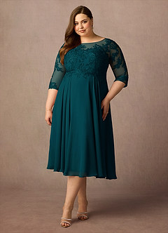 Azazie Marge Mother of the Bride Dresses Pine A-Line Scoop Lace Chiffon Dress image6
