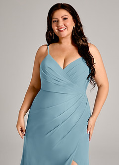 Azazie Maci Bridesmaid Dresses Moody Blue Sheath Pleated Chiffon Dress image12