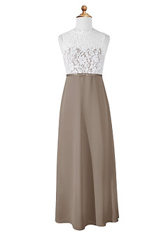 Azazie Rana Junior Robe Trapèze en Mousseline de soie Dentelle Taupe image5
