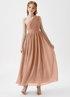 Azazie Anissa Junior Abito A-Line in Chiffon Plissettato Champagne Rosa image1