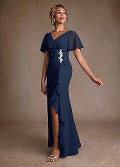 Azazie Suffolk Mother of the Bride Dresses Dark Navy A-Line Pleated Chiffon Dress image2
