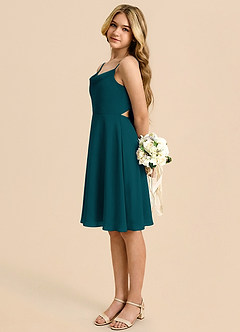 Azazie Shale Junior Pine A-Line Bow Chiffon Dress image1