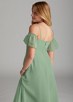 Azazie Sue Junior Jurk van Chiffon met A-Lijn Off the Shoulder Matcha image6