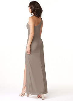 Azazie Cassia Final Sale Taupe Sheath One Shoulder Mesh Dress image5