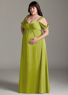 Azazie Rhea Robes de demoiselle d'honneur de maternité Robe Trapèze Épaule nue plissée Longueur ras du sol Satin extensible image10