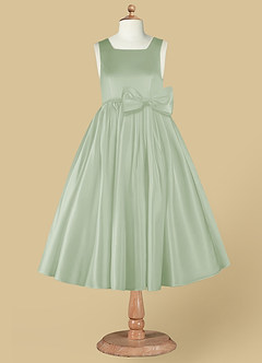 Azazie Bo Peep Robe Demoiselle D'honneur Fillette Robe Trapèze en Mat Satiné Arc Vert Sauge image7