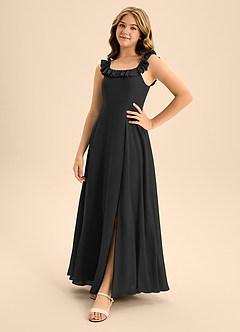 Azazie Callie Junior Black A-Line Ruched Chiffon Dress image2
