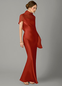 Azazie Jaleesa Robes de demoiselle d'honneur Robe Fourreau en Satin extensible Col haut Rouille image3
